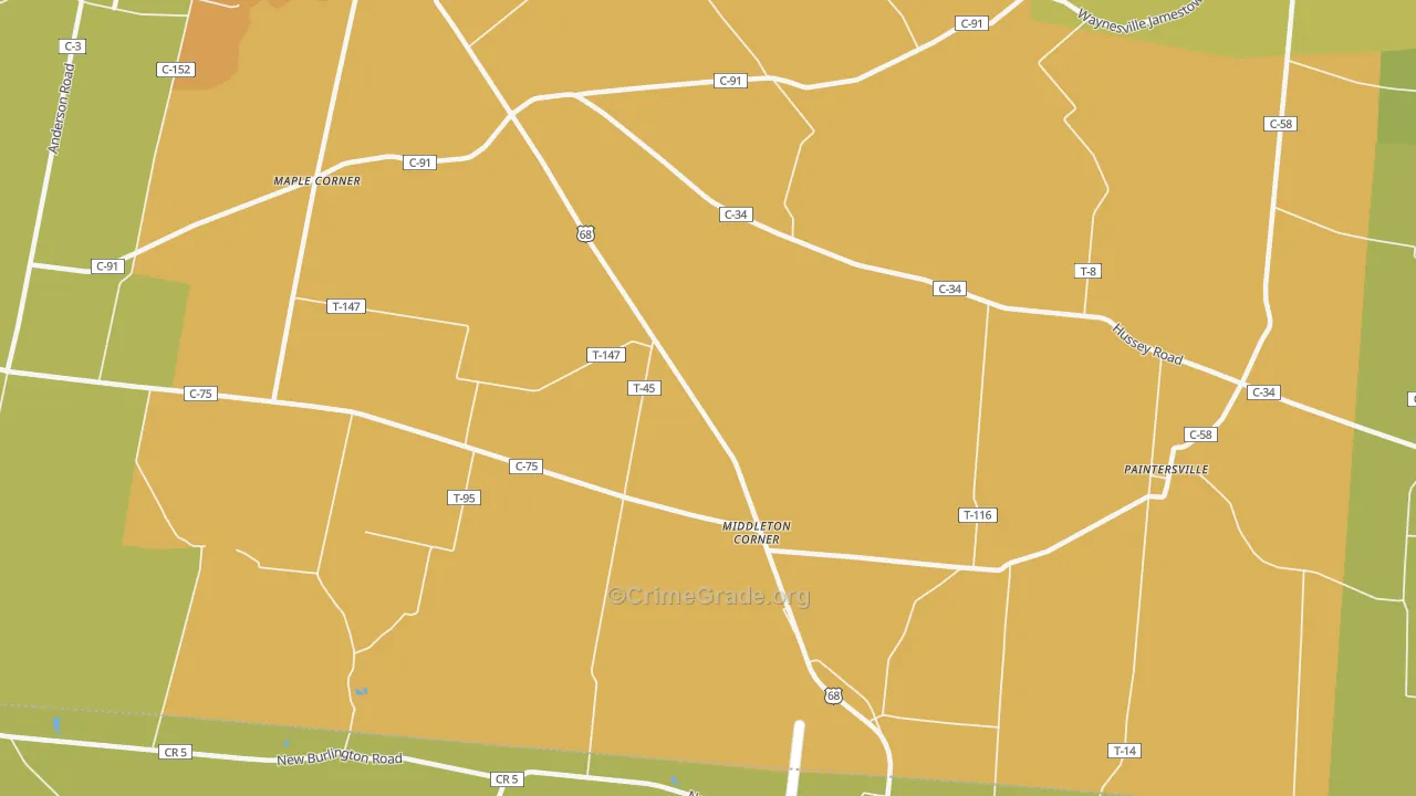 Middleton Corner, OH Map of Murder Rates