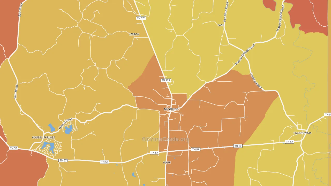Middleton, TN Map of Murder Rates