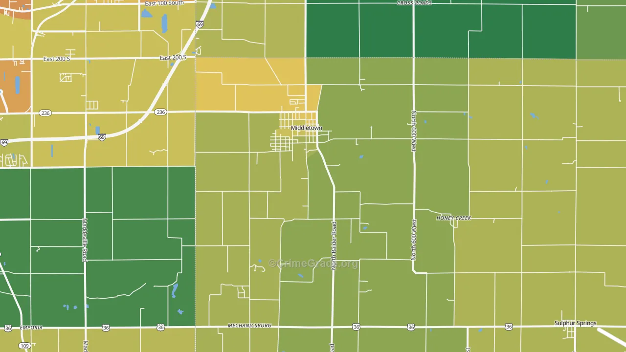 Middletown, IN Map of Murder Rates