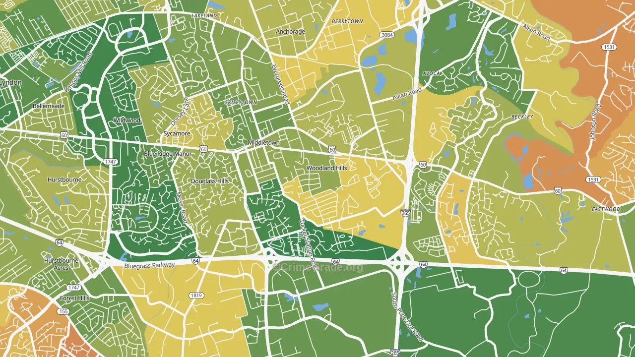 Middletown, KY Map of Murder Rates