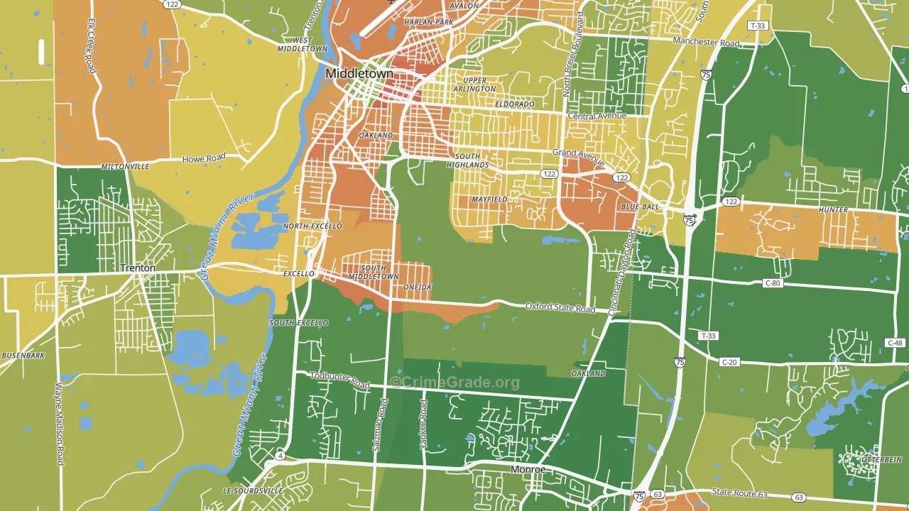 Middletown, OH Map of Murder Rates