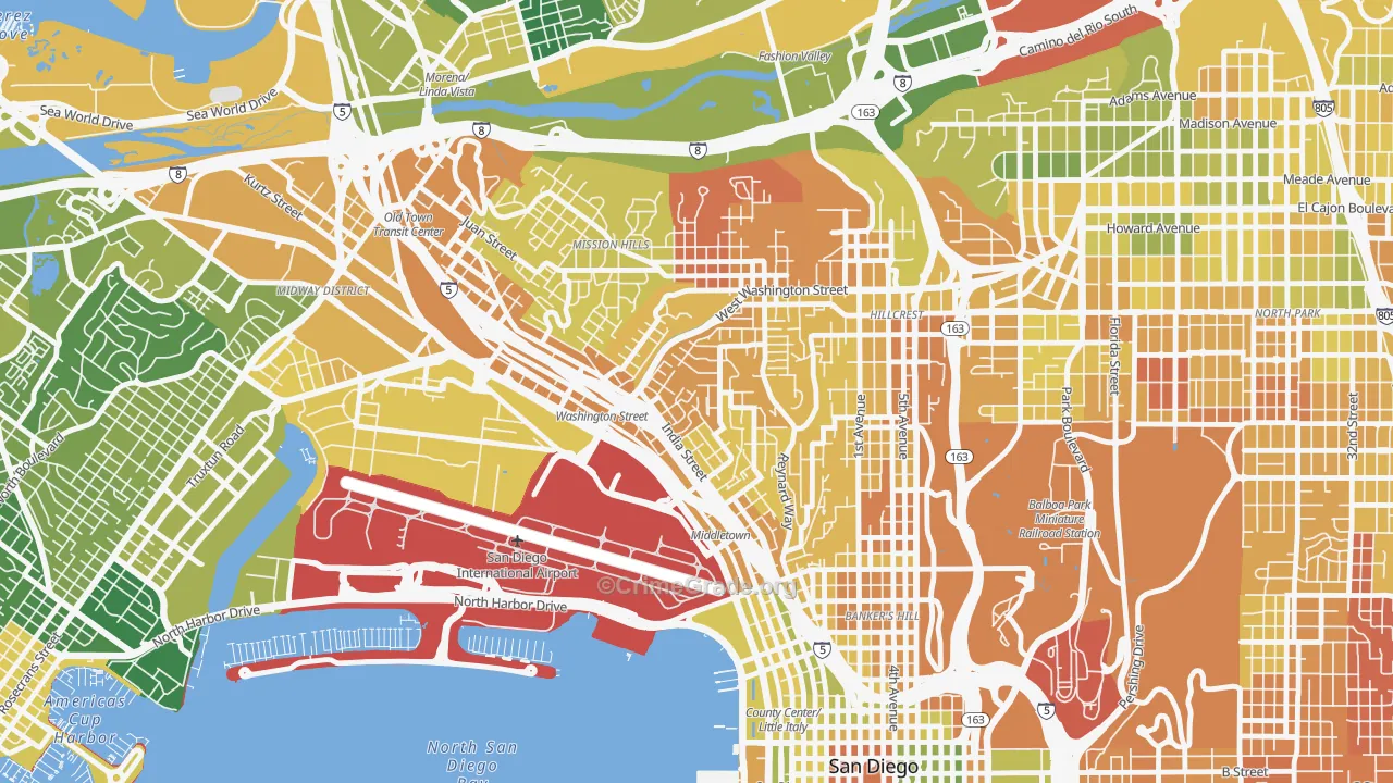 Middletown, San Diego, CA Map of Murder Rates
