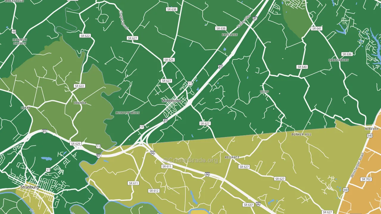 Middletown, VA Map of Murder Rates