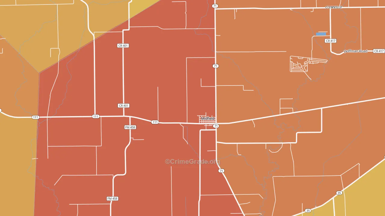 Midfield, TX Map of Murder Rates