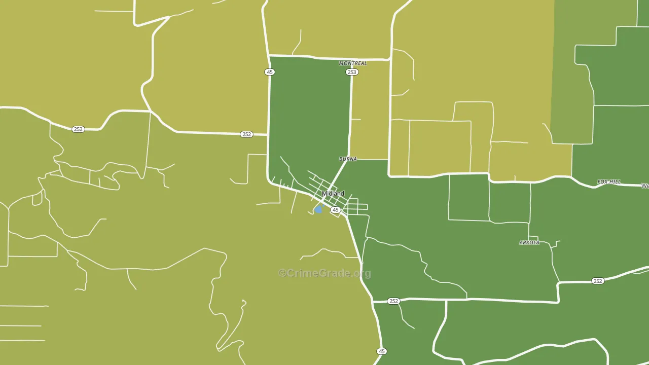 Midland, AR Map of Murder Rates