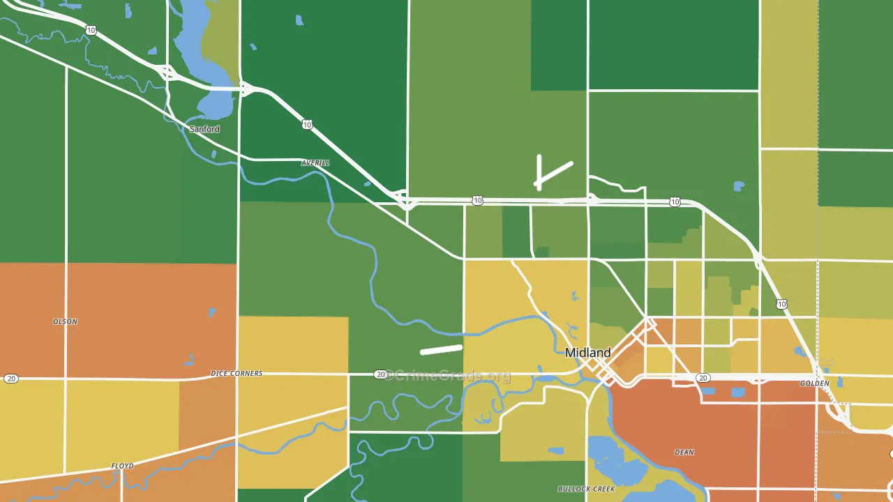Midland County, MI Map of Murder Rates