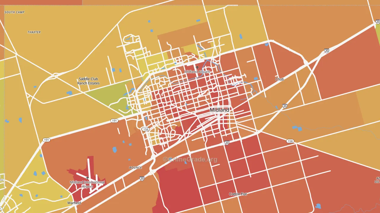 Midland County, TX Map of Murder Rates