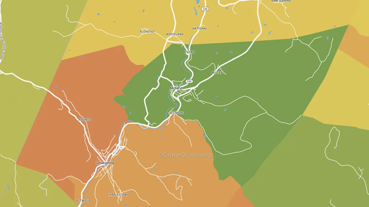 Midland, MD Map of Murder Rates