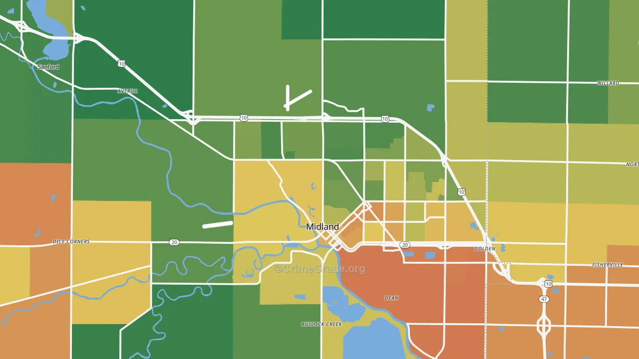 Midland, MI Map of Murder Rates