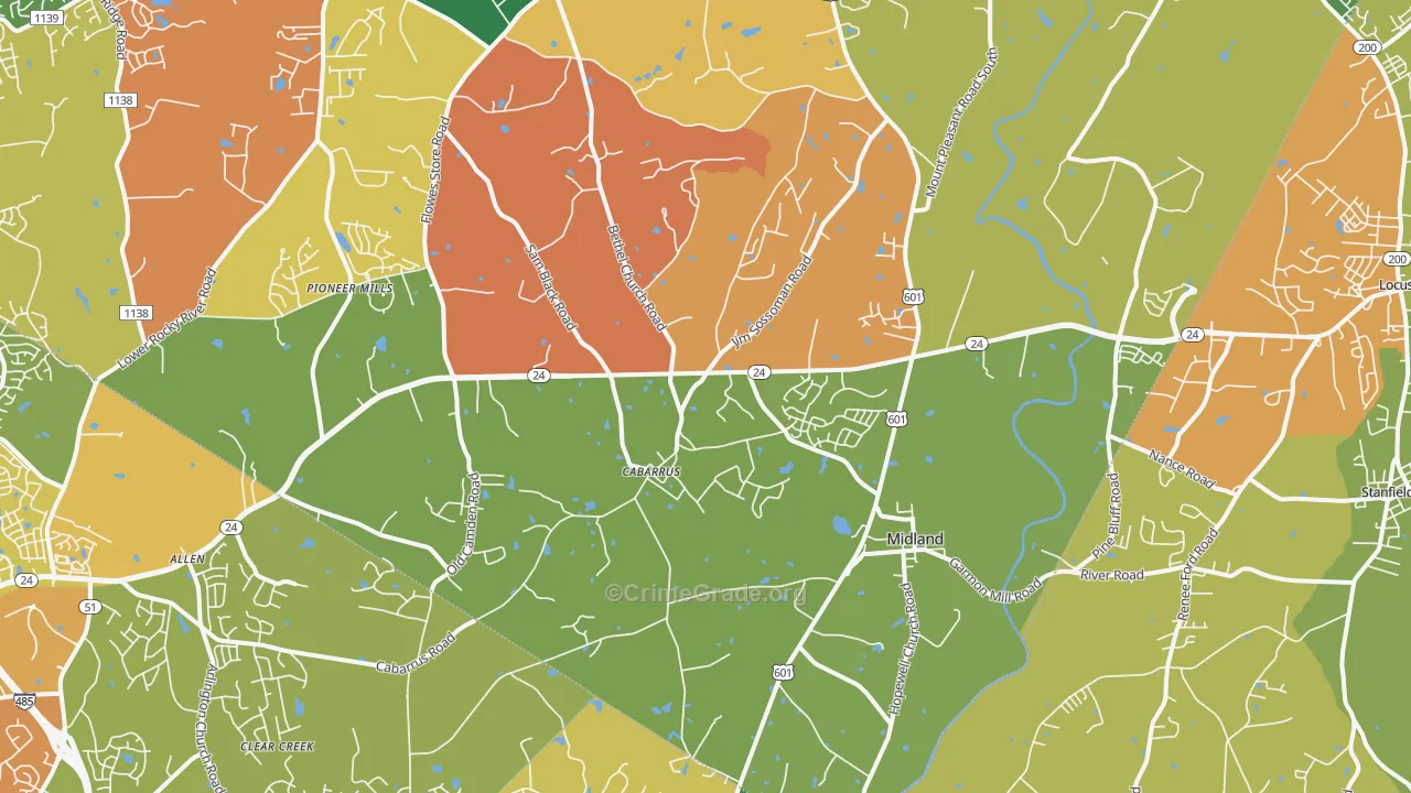 Midland, NC Map of Murder Rates