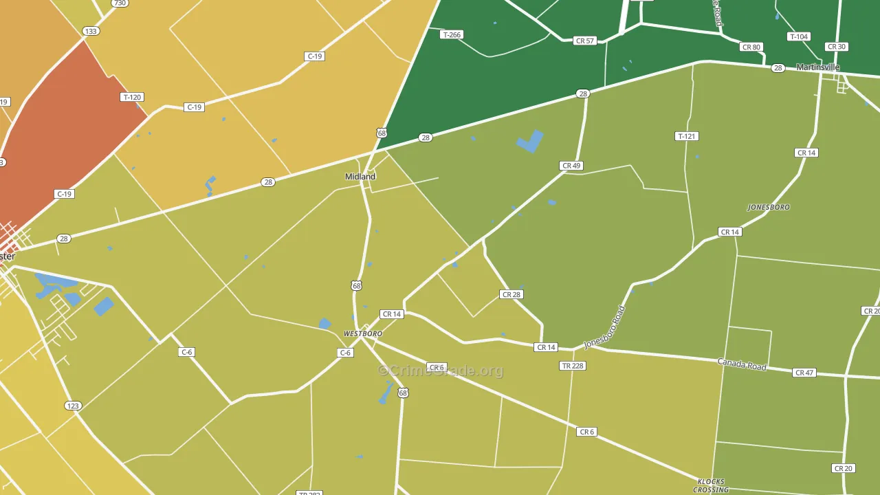 Midland, OH Map of Murder Rates