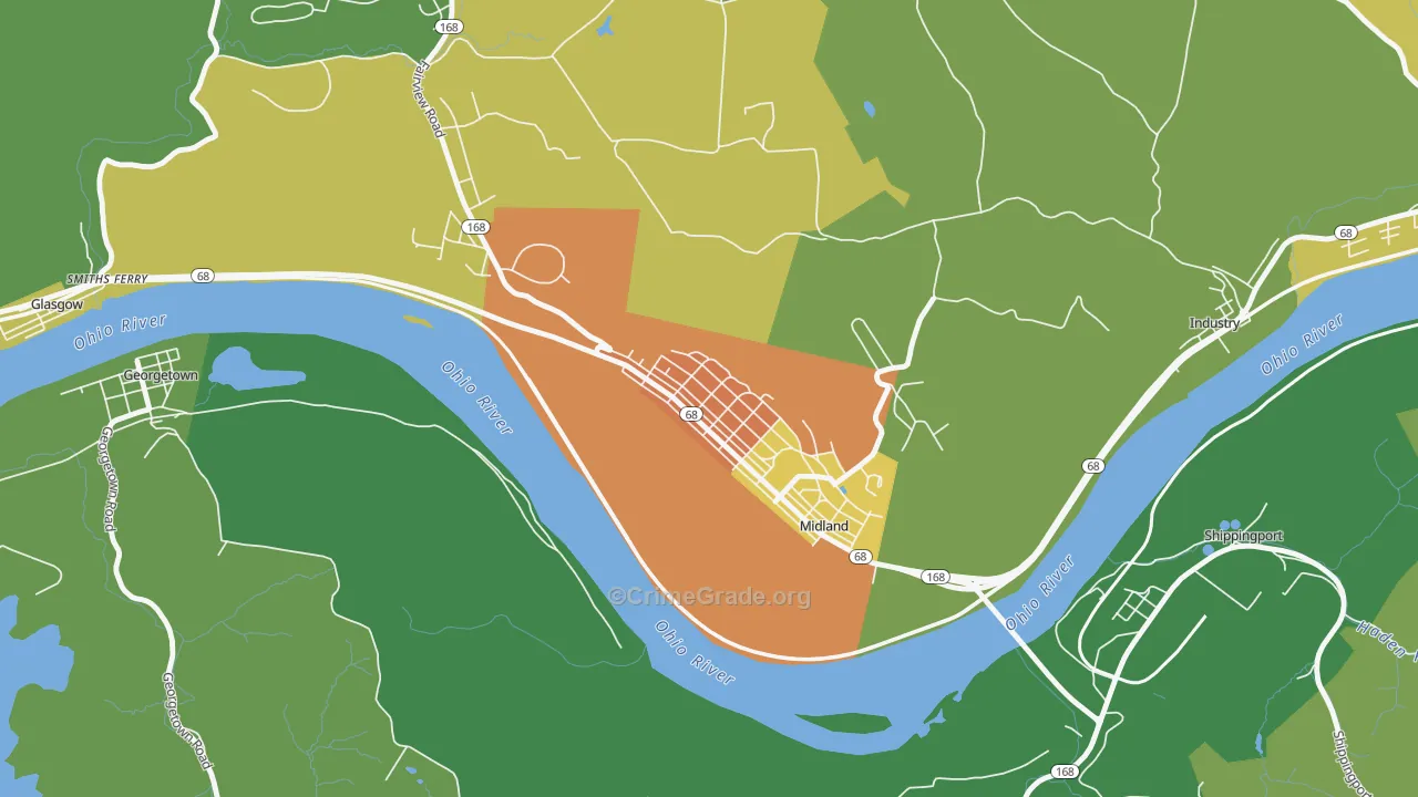 Midland, PA Map of Murder Rates