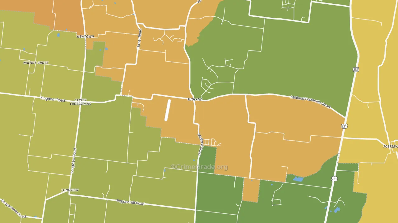 Midland, TN Map of Murder Rates