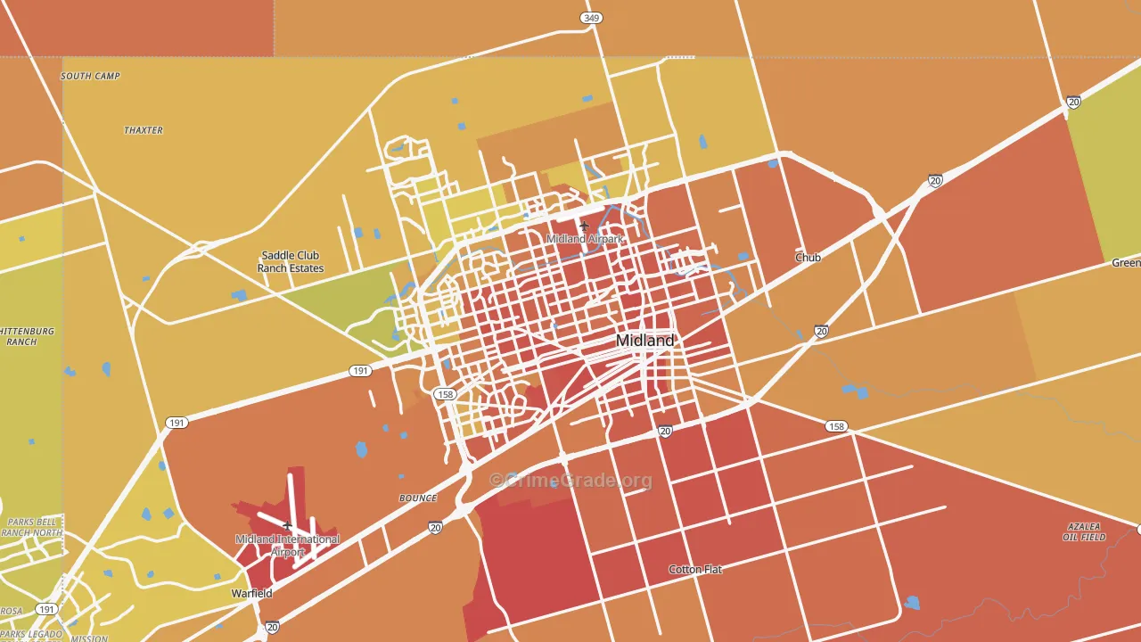 Midland, TX Map of Murder Rates