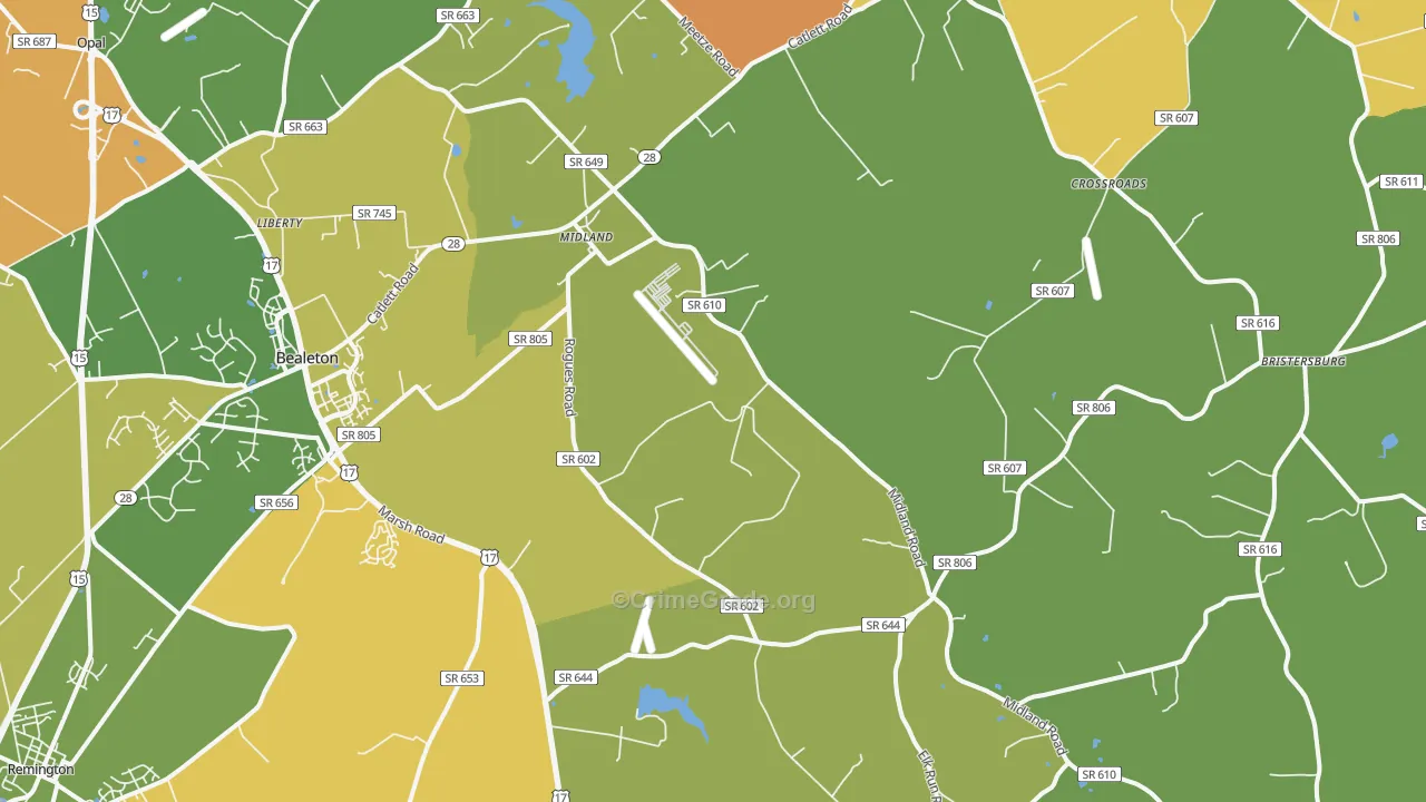 Midland, VA Map of Murder Rates