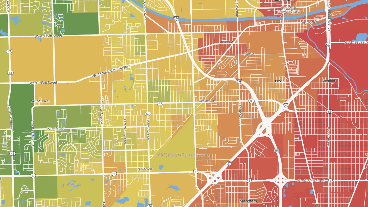 Midlothian, IL Map of Murder Rates