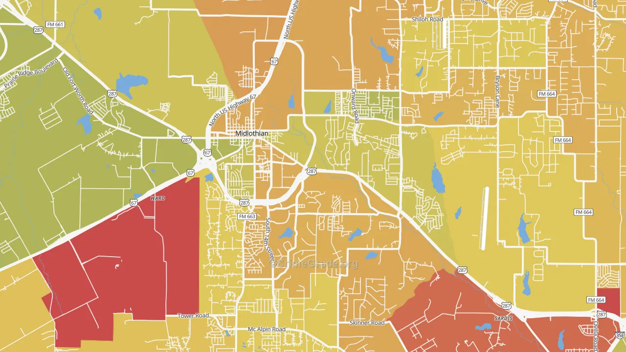 Midlothian, TX Map of Murder Rates