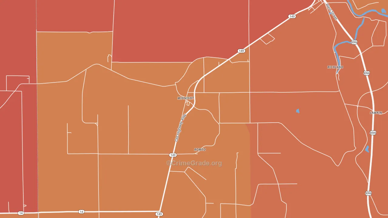 Midnight, MS Map of Murder Rates