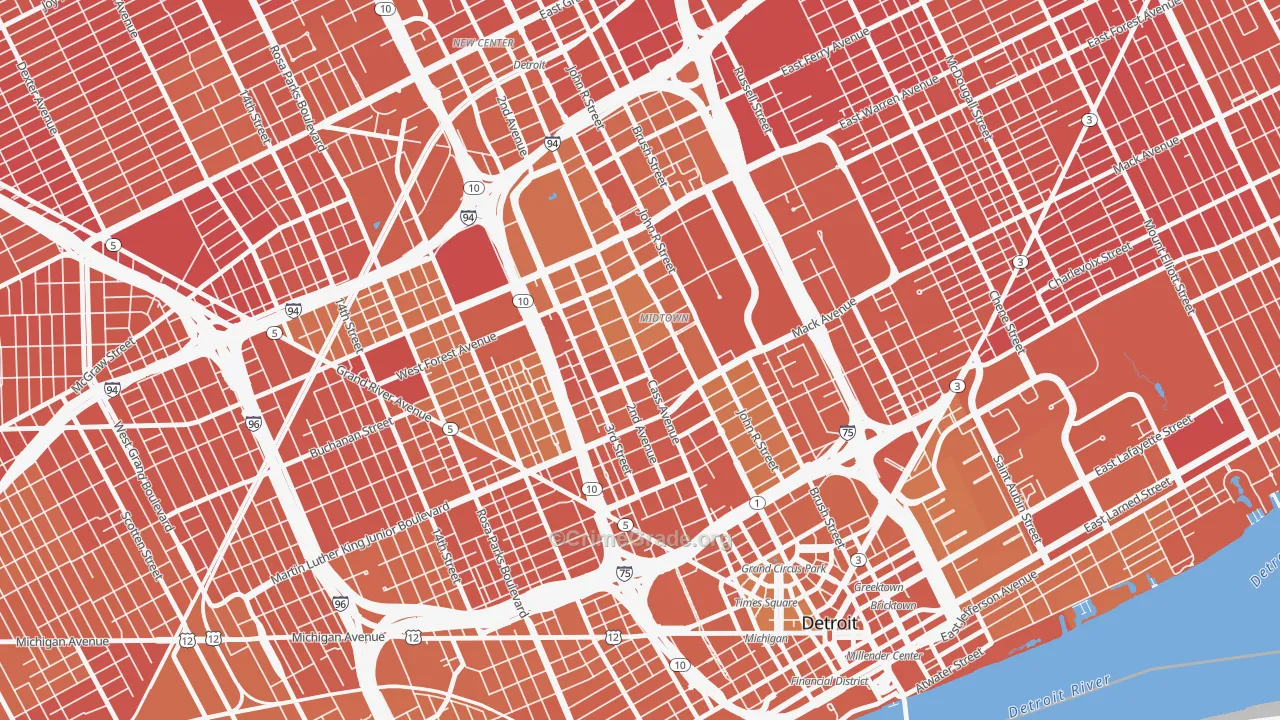 Midtown-Detroit, Detroit, MI Map of Murder Rates