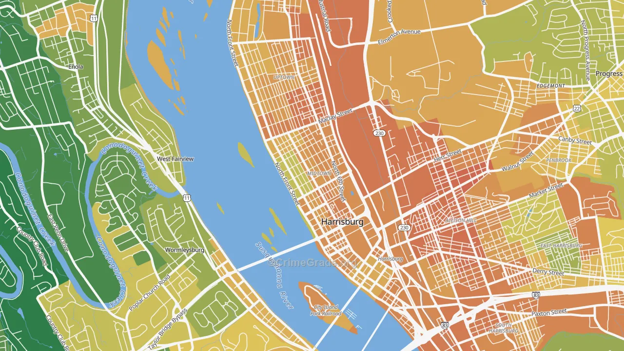 Midtown Harrisburg, Harrisburg, PA Map of Murder Rates