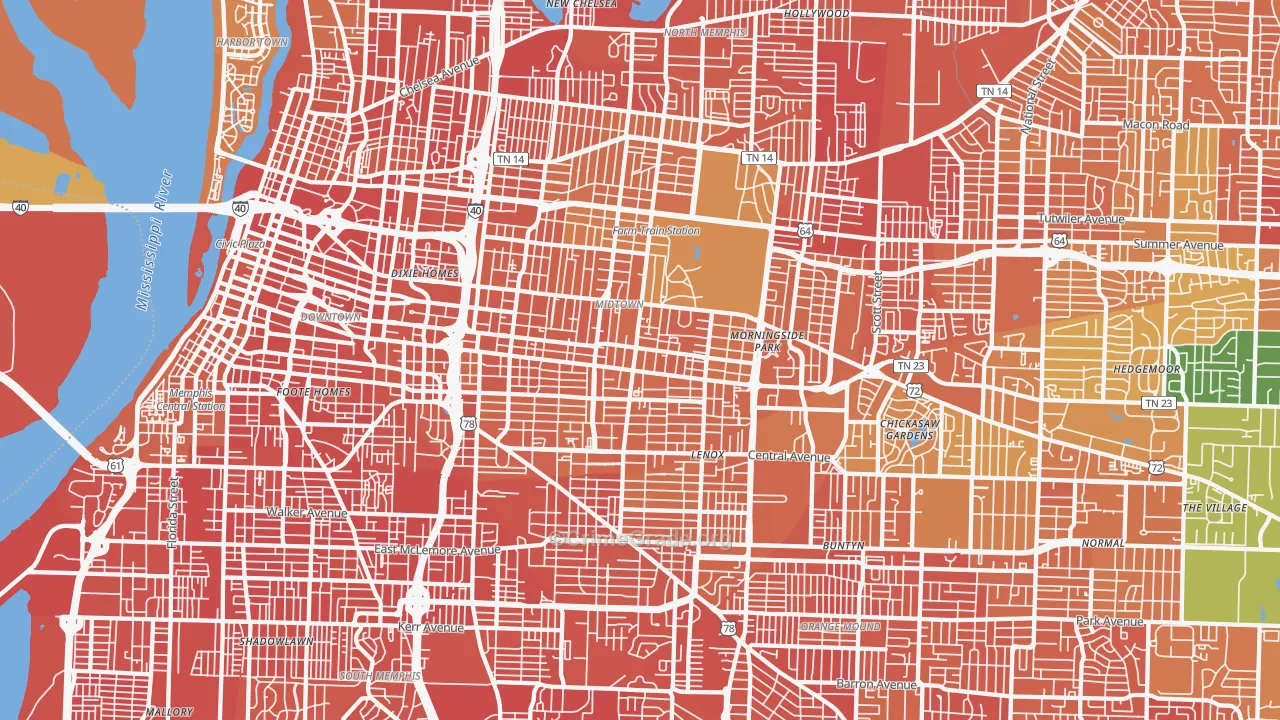 Midtown-Memphis, Memphis, TN Map of Murder Rates