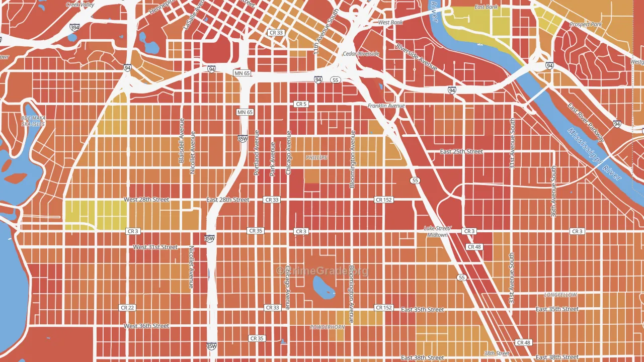 Midtown Phillips, Minneapolis, MN Map of Murder Rates