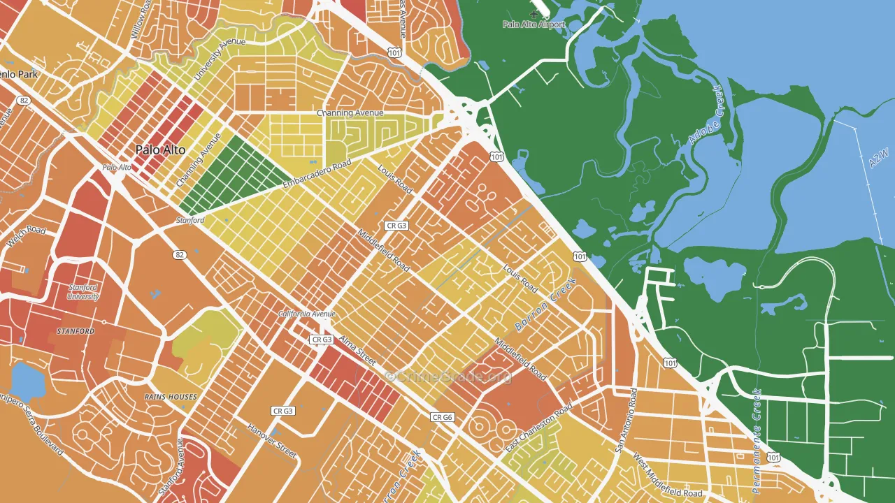 Midtown-San Jose, Palo Alto, CA Map of Murder Rates