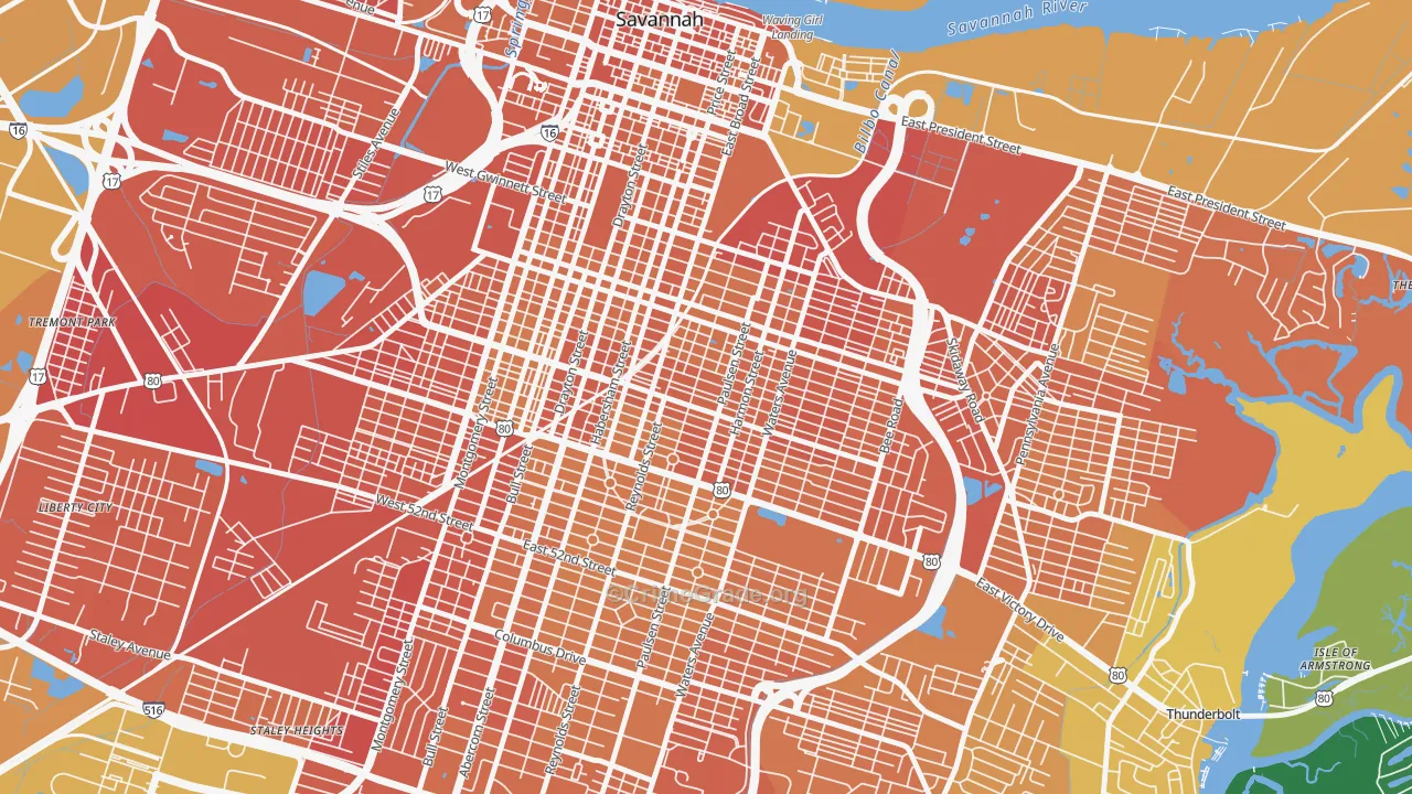 Midtown Savannah, Savannah, GA Map of Murder Rates