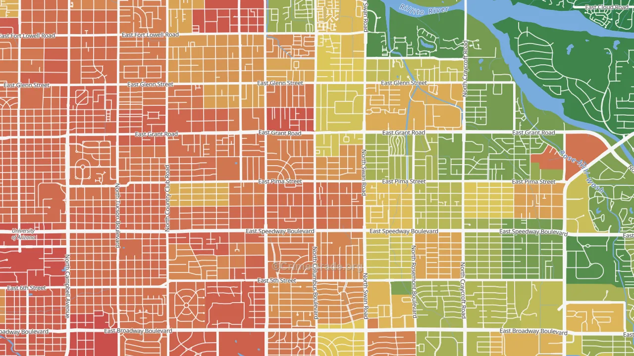 Midtown, Tucson, AZ Map of Murder Rates
