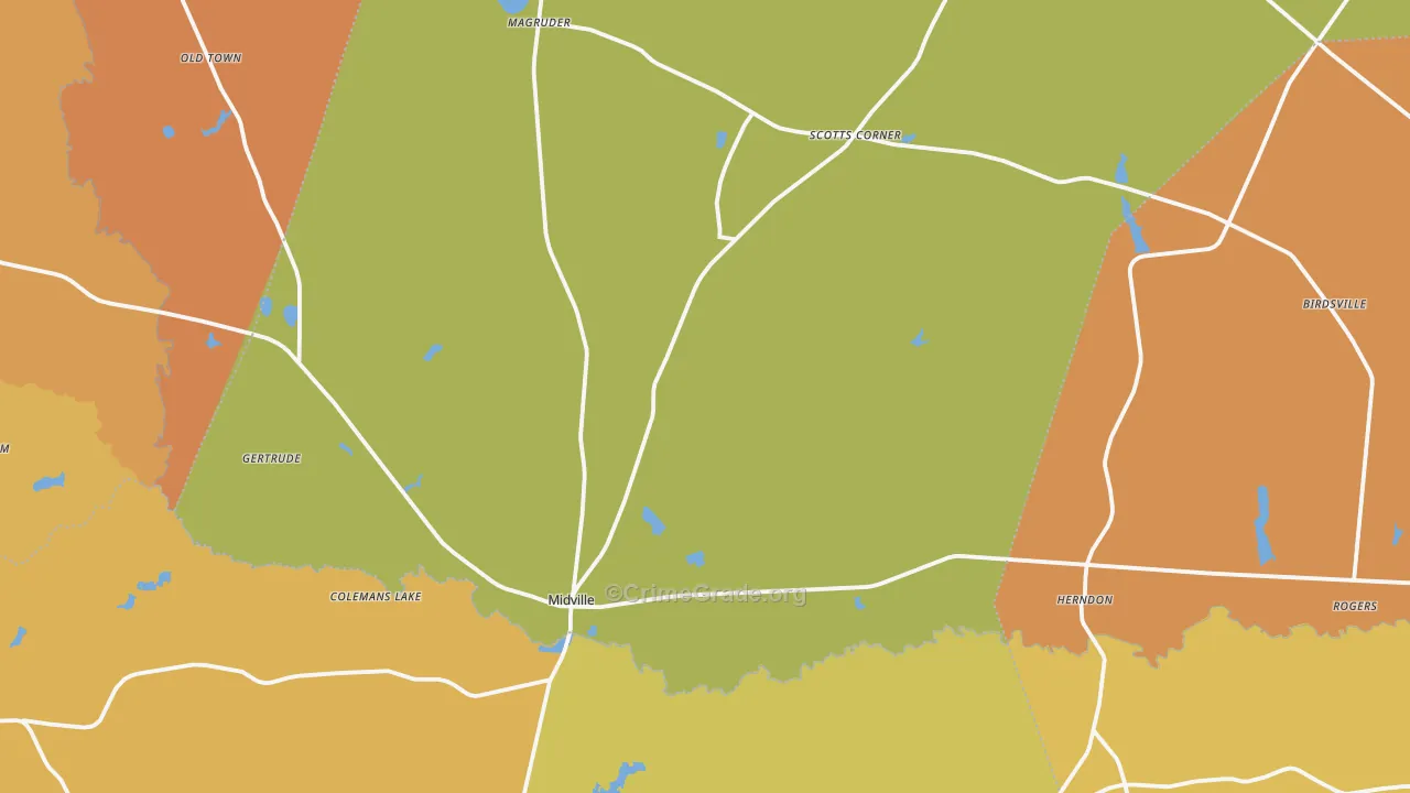 Midville, GA Map of Murder Rates