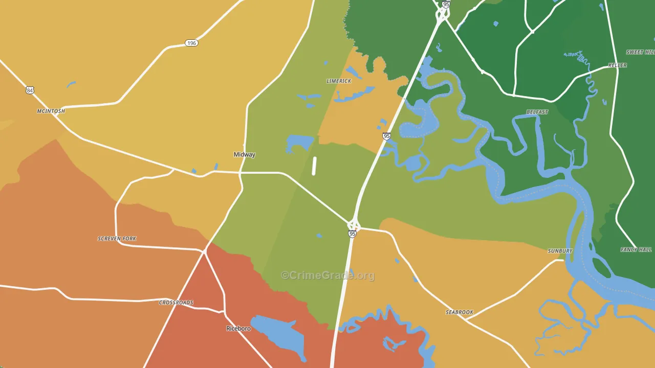 Midway, GA Map of Murder Rates