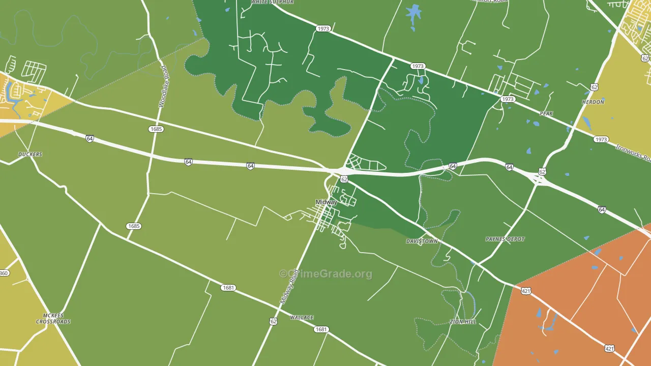Midway, KY Map of Murder Rates