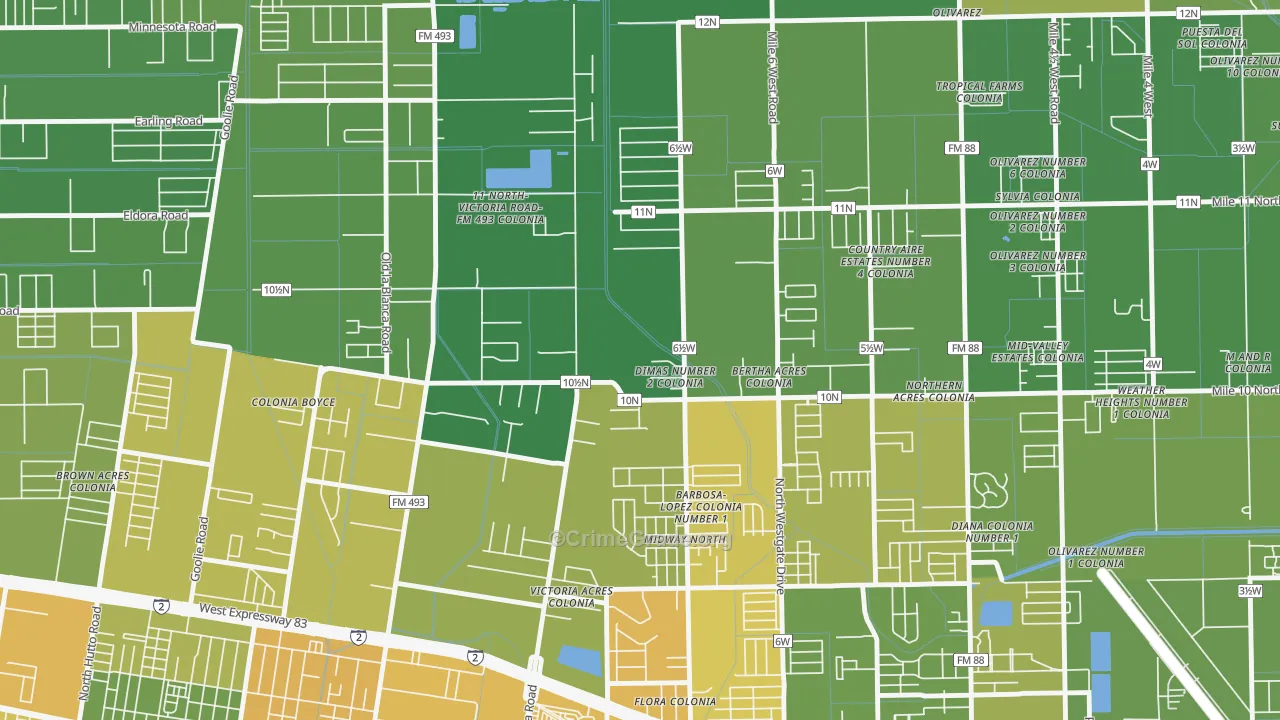 Midway North, TX Map of Murder Rates