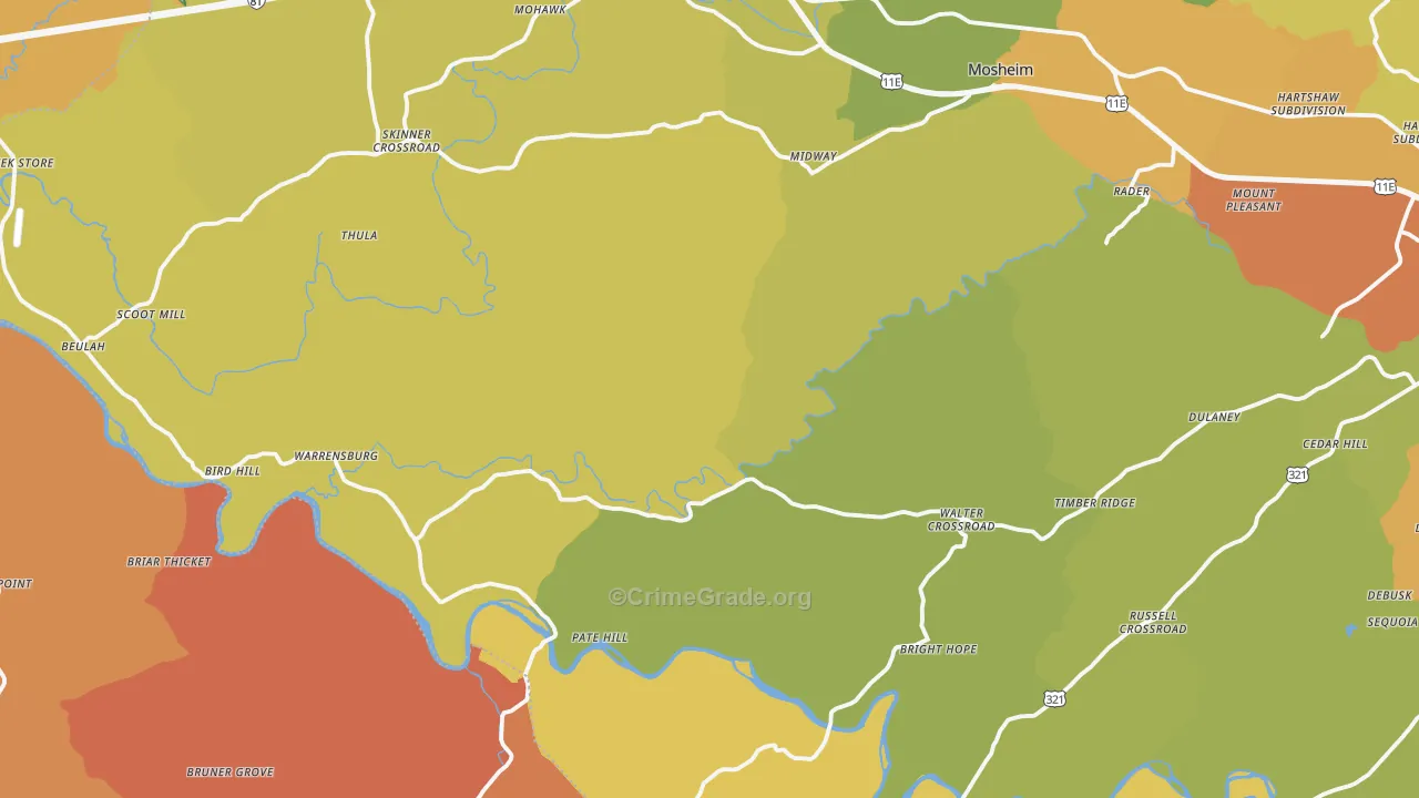 Midway, TN Map of Murder Rates