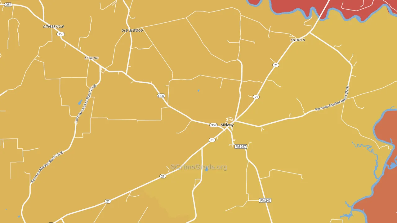 Midway, TX Map of Murder Rates