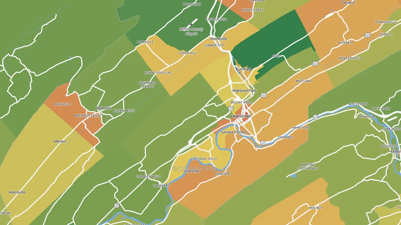 Mifflin County, PA Map of Murder Rates