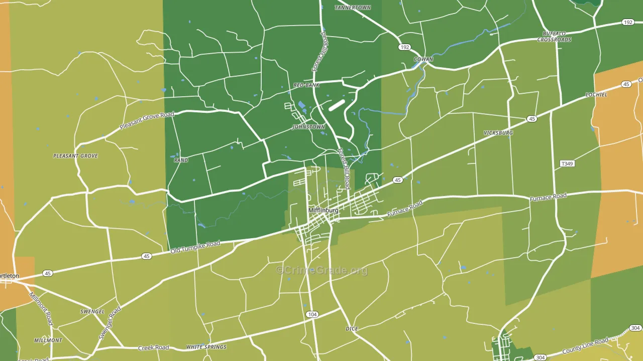 Mifflinburg, PA Map of Murder Rates