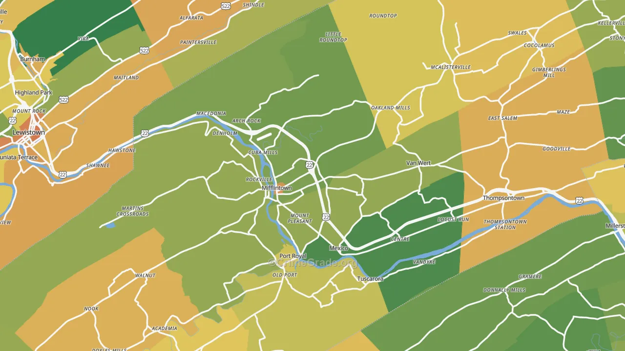 Mifflintown, PA Map of Murder Rates