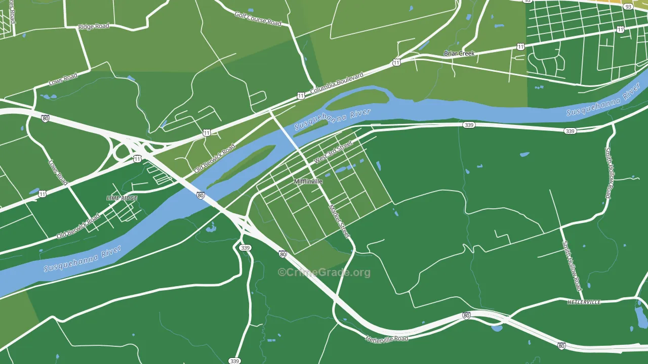 Mifflinville, PA Map of Murder Rates