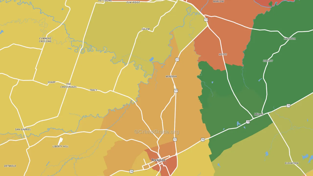 Milam County, TX Map of Murder Rates
