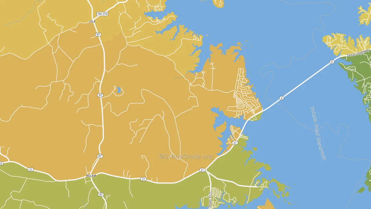 Milam, TX Map of Murder Rates