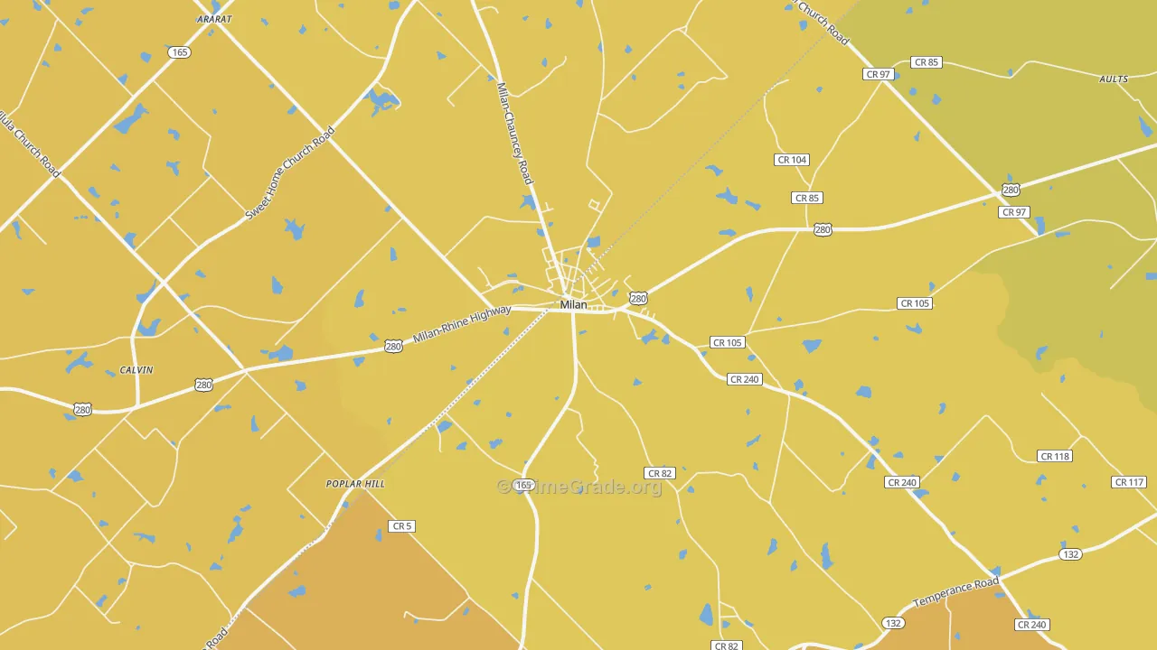 Milan, GA Map of Murder Rates