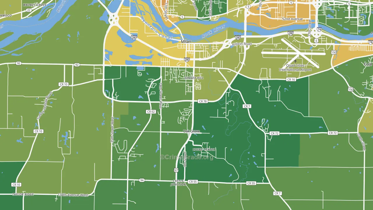 Milan, IL Map of Murder Rates