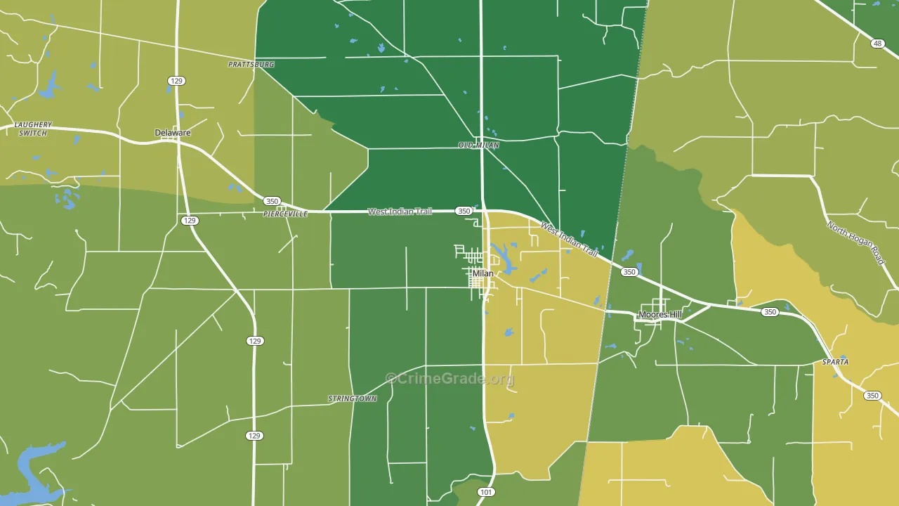 Milan, IN Map of Murder Rates