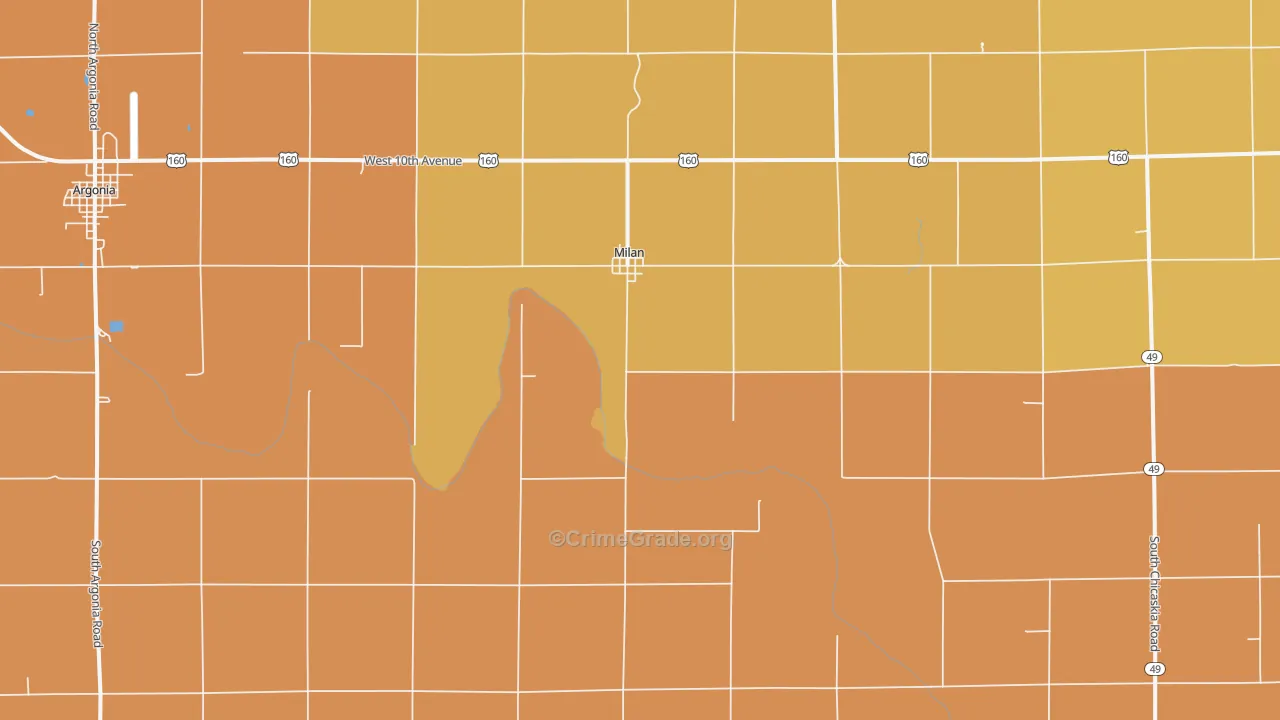 Milan, KS Map of Murder Rates