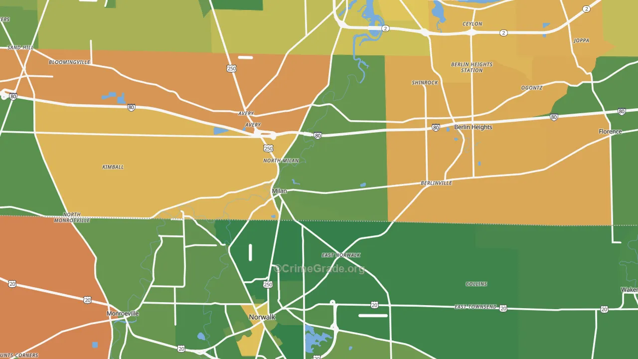 Milan, OH Map of Murder Rates