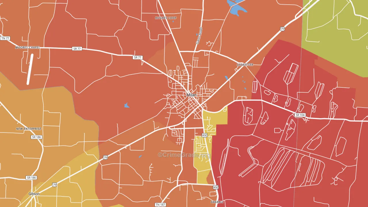 Milan, TN Map of Murder Rates