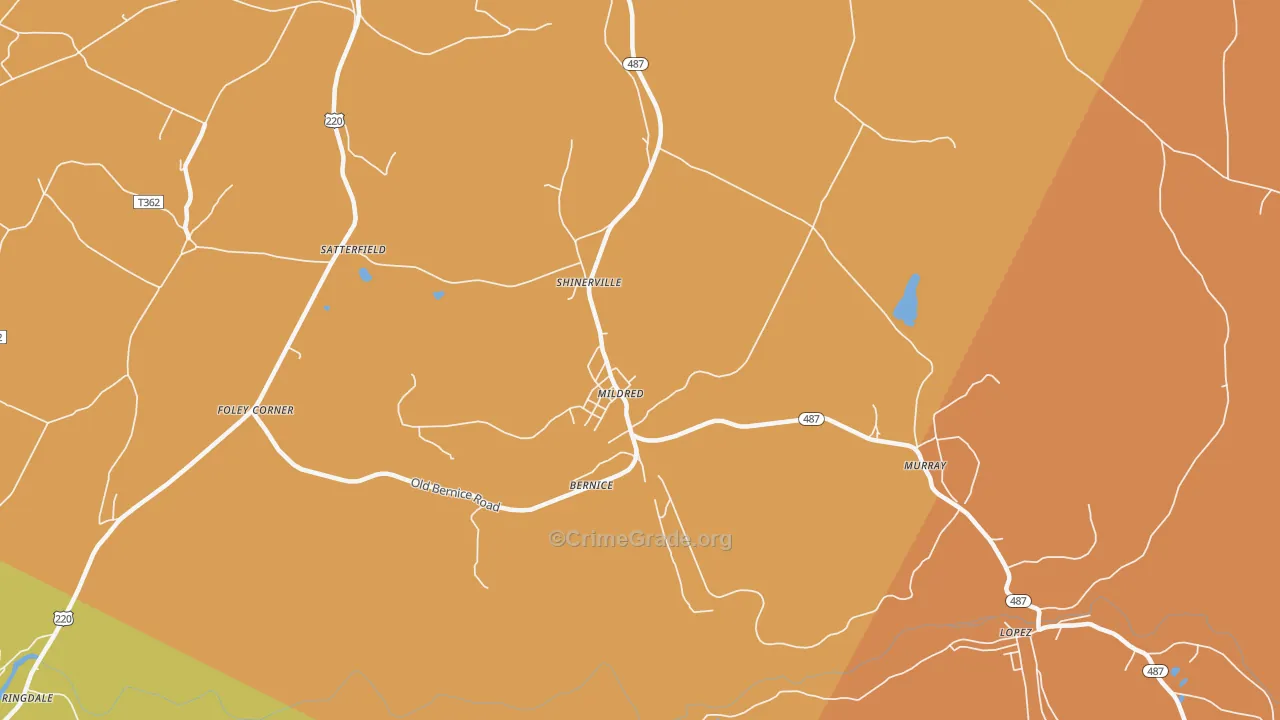 Mildred, PA Map of Murder Rates