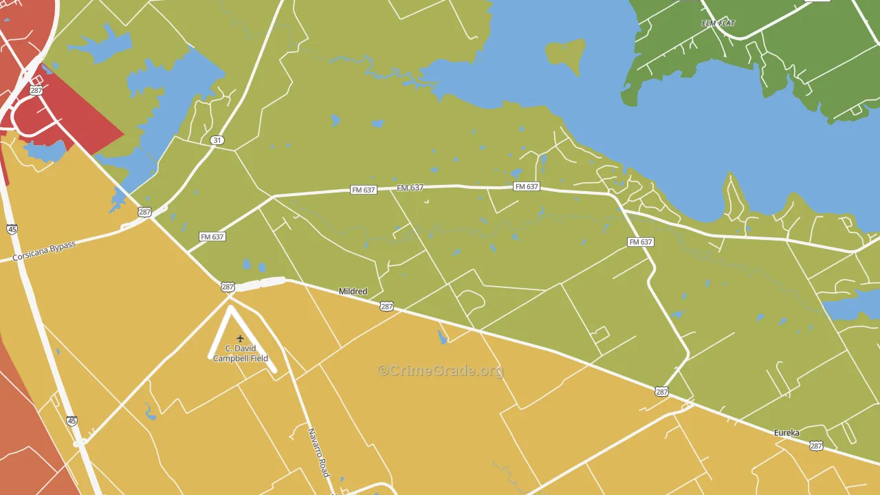 Mildred, TX Map of Murder Rates