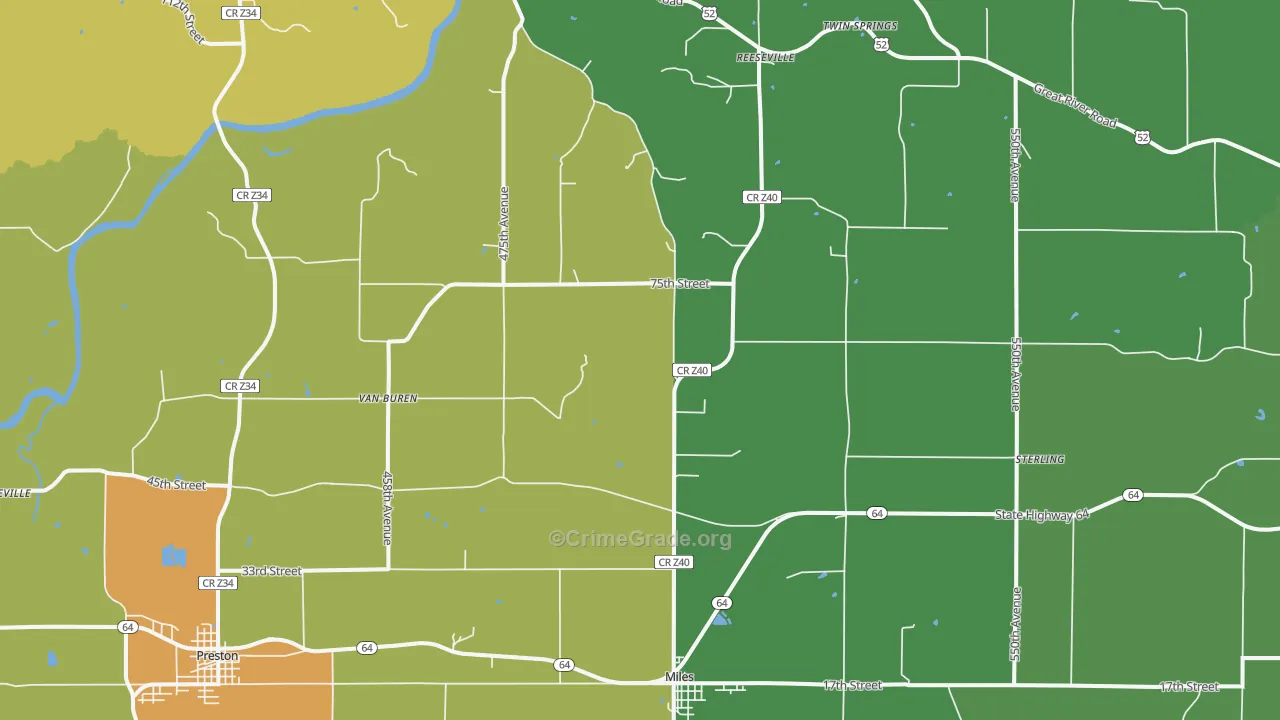 Miles, IA Map of Murder Rates